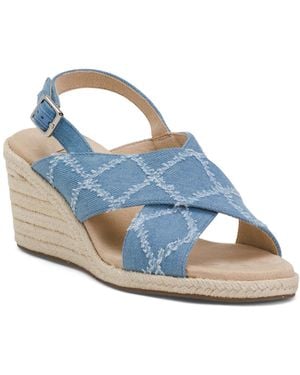TJ Maxx Leora Cross Band Sandals With Espadrille Wedge For - Blue