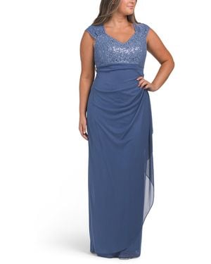 TJ Maxx Cap Sleeve Empire Waist Dress With Corded Lace Bodice For Nylon/Spandex/Polyester - Blue