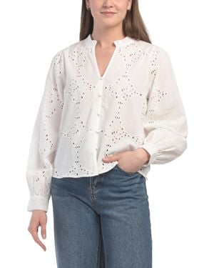 TJ Maxx Embroidered Long Sleeve Top For Cotton - White