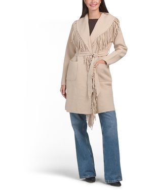 TJ Maxx Faux Mink Eyelash Fringe Trim Wrap Coatigan, Nylon/Polyester - Natural