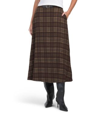 TJ Maxx Plaid Faux Wool Midi Skirt With Belt For Spandex/Polyester/Wool - Brown