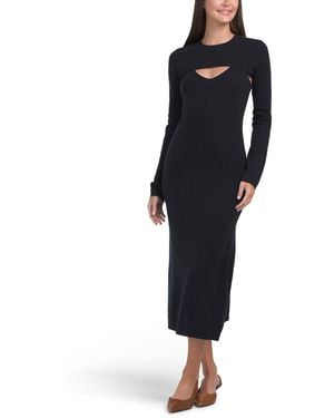 TJ Maxx Wool And Cashmere Blend Midi Pintuck Dress With Sweater For Wool/Cashmere - Black