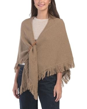 TJ Maxx Triangle Fringe Poncho With Buckle For Polyester - Natural