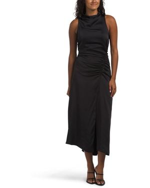 TJ Maxx Cowl Neck Ruched High Slit Maxi Dress For Polyester - Black
