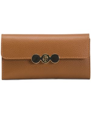 TJ Maxx Leather Half Flap Wallet With Hardware, Leather - Brown