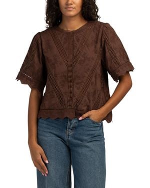 TJ Maxx Embroidered Short Sleeve Top For Cotton - Brown