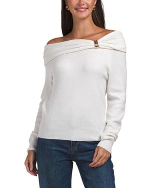 TJ Maxx Off The Shoulder Sweater With Hardware Detail, Spandex/Polyester - White