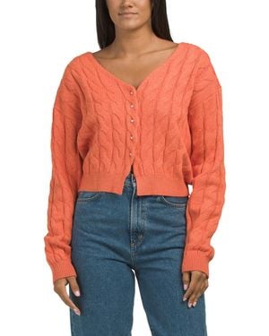 TJ Maxx Faux Pearl Button Cable Cardigan, Modal/Cotton/Cashmere - Orange