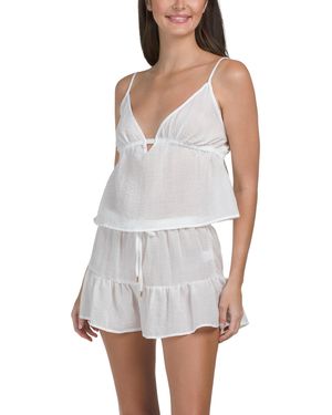 TJ Maxx 2Pc Cover-Up Tank And Shorts Set For Cotton/Polyester - White