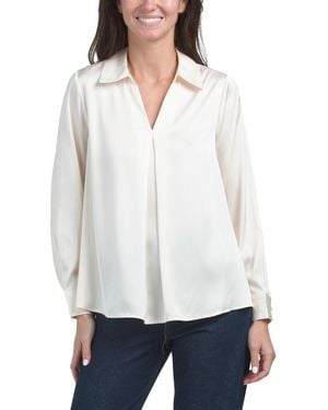 TJ Maxx Center Pleat Satin Blouse For Spandex/Polyester - White
