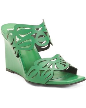 TJ Maxx Leather Laser Cut Wedge Sandals For - Green