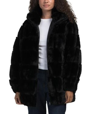 TJ Maxx Faux Fur Mid Length Grooved Bomber Jacket, Polyester - Black