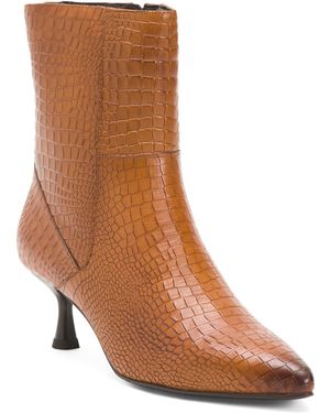 TJ Maxx Leather Kitten Heel Side Zip Croc Booties For - Brown