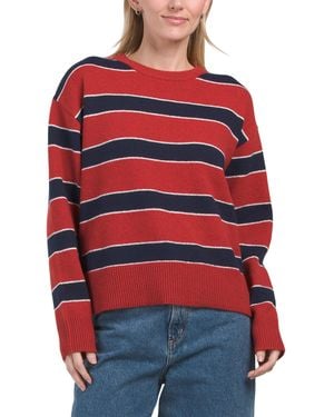 TJ Maxx Luxe Rugby Striped Pullover Sweater, Nylon/Spandex/Polyester - Red
