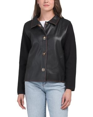TJ Maxx Faux Leather Front Jacket, Nylon/Polyester/Leather - Black