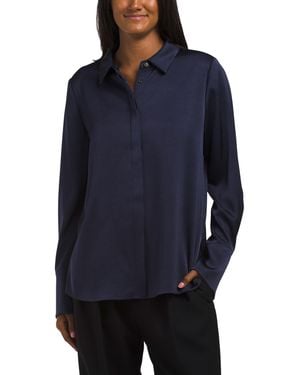 TJ Maxx Layne Collared Long Sleeve Blouse For Polyester - Blue