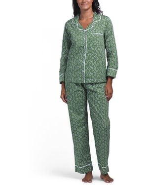 TJ Maxx 2Pc Cotton Falling Leaf Pajama Top And Pants Set For - Green