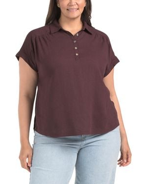 TJ Maxx Plus Linen Blend Pop Over With Shirring Top For Linen/Rayon - Purple