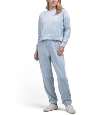 TJ Maxx Ribbed Zuri Crewneck And Traverse Oversized Sweatpants Set, Spandex/Polyester - Blue