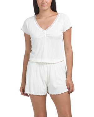 TJ Maxx 2Pc Lacie Pajama Top And Shorts Set For Polyester - White