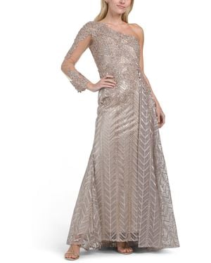 TJ Maxx One Shoulder Sleeve Embellished Gown For Polyester - Gray