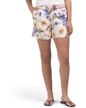 TJ Maxx Super High Waisted Satin Floral Belted Shorts For Polyester - Blue