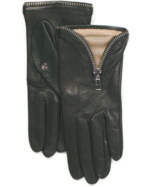 TJ Maxx Leather Perforated Zip Cuffs Gloves With Silk Lining For - Gray