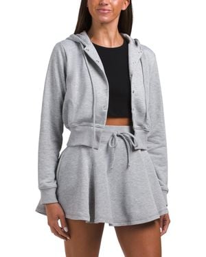 TJ Maxx Cropped Terry Hoodie With Snap Buttons For Spandex/Cotton/Polyester - Gray