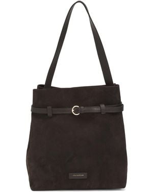 TJ Maxx Suede Top Belted Bucket Bag For Leather/Suede - Black