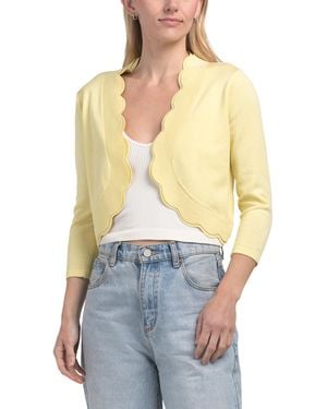 TJ Maxx Petite Scallop Trim Sweater Knit Cardigan For Polyester/Rayon - Blue