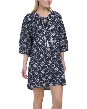 TJ Maxx Varah Long Sleeve Cover-Up Tunic For Cotton - Blue