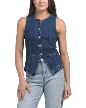 TJ Maxx Denim Button High Neck Vest For Spandex/Cotton/Polyester - Blue