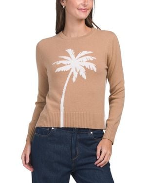 TJ Maxx Cashmere Paradise Palm Tree Crew Neck Sweater - Blue