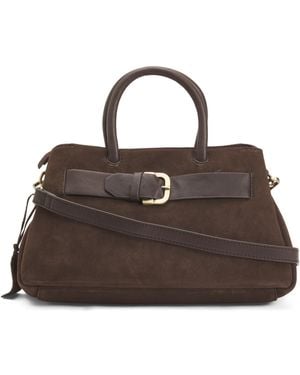 TJ Maxx Suede Satchel With Buckle On Front, Leather//Suede - Brown