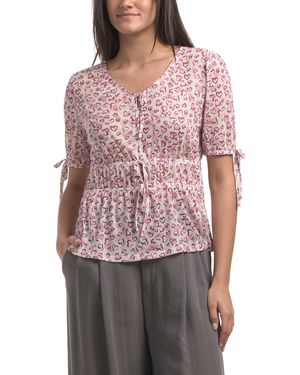 TJ Maxx Printed Mesh Short Sleeve Blouse, Spandex/Polyester - Red