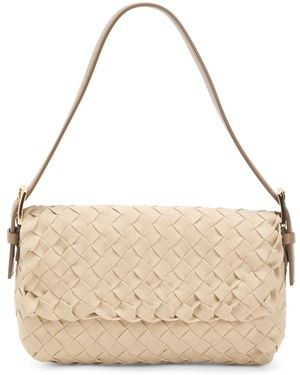 TJ Maxx Canvas Woven Satchel With Top Carry Handle, Leather - Natural