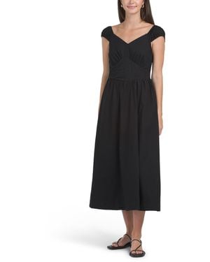 TJ Maxx Ruched Shoulder V-Waist Maxi Dress For Cotton/Polyester - Black