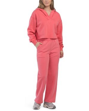 TJ Maxx Washed Baby Fleece V-Neck Hoodie And Pants Set, Cotton/Polyester - Red
