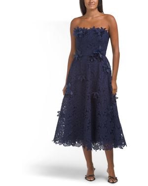 TJ Maxx Strapless Cutwork Lace Tea Length Dress For Polyester - Blue