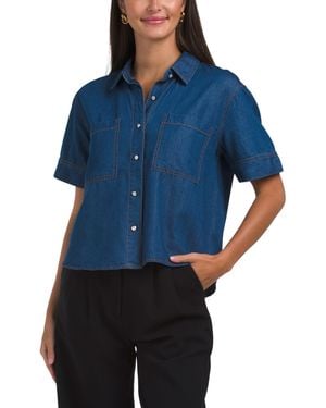 TJ Maxx Leana Denim Two Pocket Button Front Shirt For Cotton - Blue