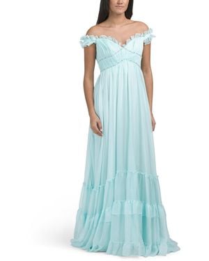 TJ Maxx Off The Shoulder Ruffle Gown For Polyester - Blue
