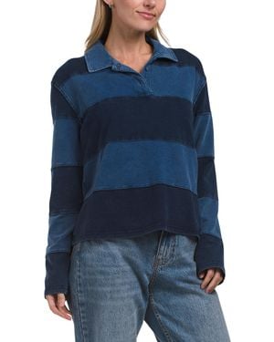 TJ Maxx Denim French Terry Long Sleeve Polo For Spandex/Cotton/Polyester - Blue