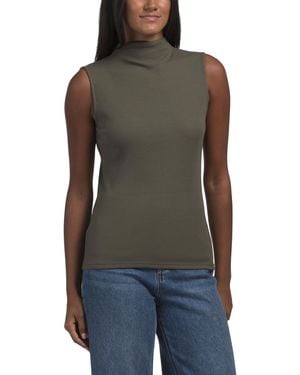 TJ Maxx Pima Cotton Blend Siobhan Sleeveless High Neck Ribbed Top For Pima Cotton/Modal - Green