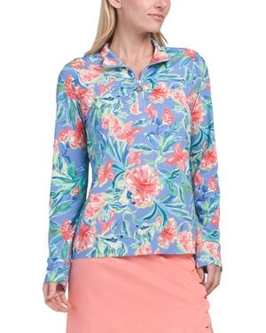 TJ Maxx Upf 50 Ruched Front Quarter Zip Long Sleeve Pull Over Top For Spandex/Polyester - Blue