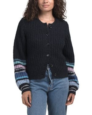 TJ Maxx Lumi Striped Crew Neck Cardigan, Polyester/Wool - Black