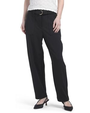 TJ Maxx High Rise Barrel Leg Pants With Self Belted Waist For Polyester - Black