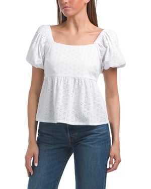 TJ Maxx Eyelet Baby Doll Top For Cotton/Viscose - White