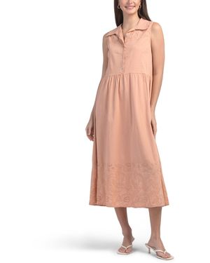 TJ Maxx Sleeveless Embroidered Inserts Maxi Dress For Cotton - Pink