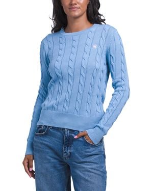 TJ Maxx Cotton Cable Knit Crew Neck Long Sleeve Sweater - Blue