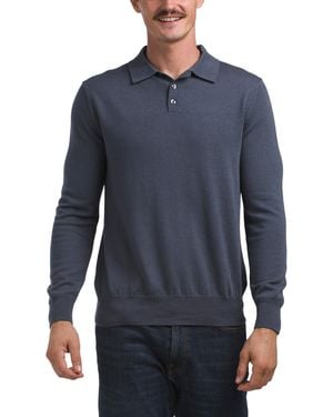 TJ Maxx Extrafine Merino Wool Long Sleeve 3 Button Polo Sweater For - Blue